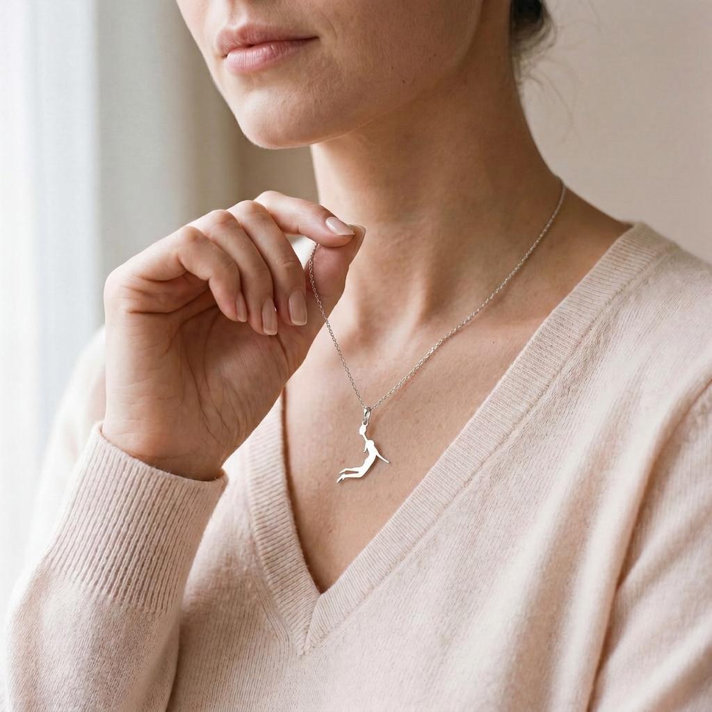 Female Basketball Player Necklace | 925 Sterling Silver Jewelry | Sports Silhouette Pendant | Gift for Basketball Lovers