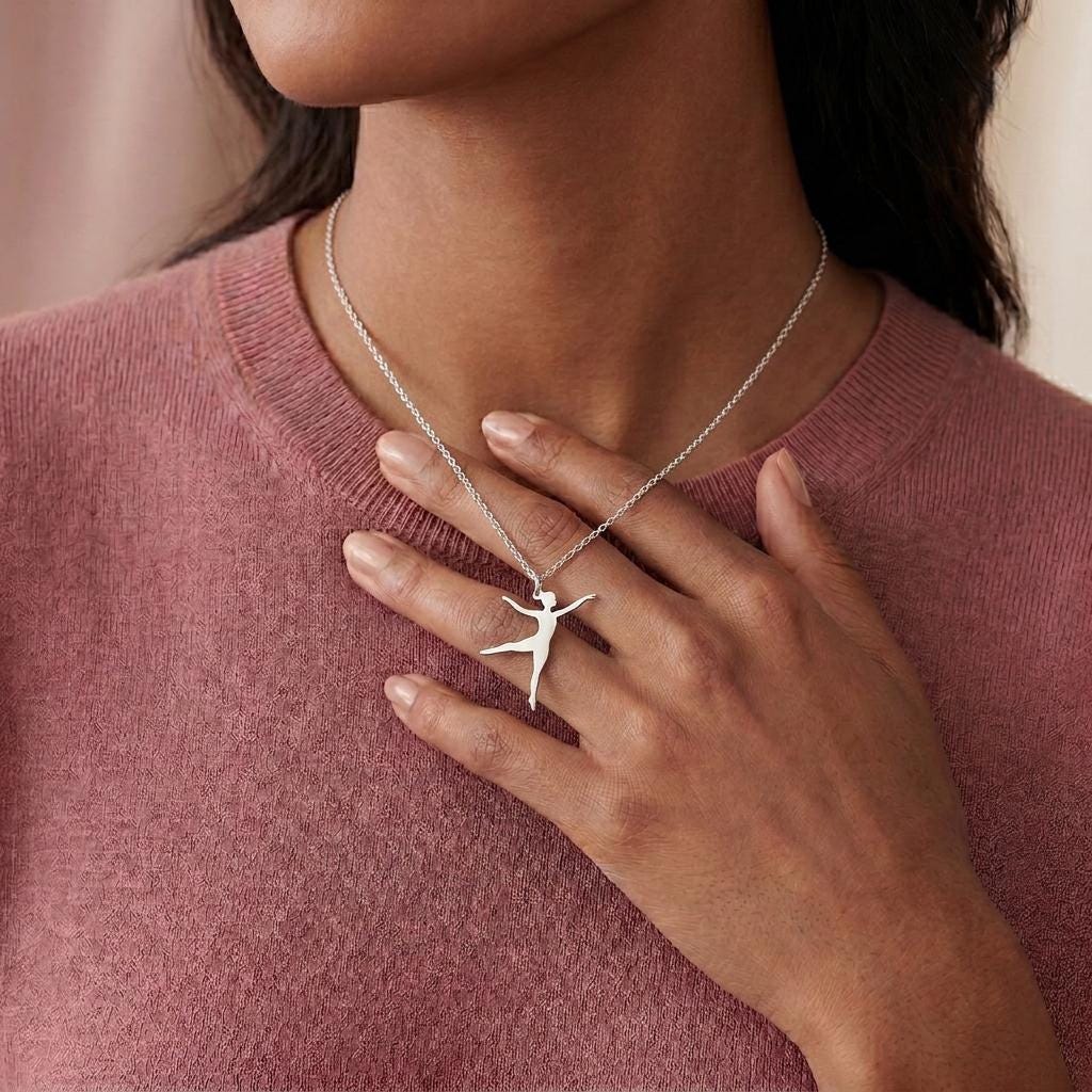 Ballet Dancer Necklace | 925 Sterling Silver Jewelry | Graceful Dance Silhouette Pendant | Elegant Gift for Dancers