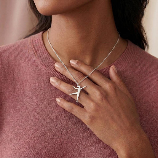Front view of Ballet Dancer Necklace | 925 Sterling Silver Jewelry | Graceful Dance Silhouette Pendant | Elegant Gift for Dancers in 925 sterling silver