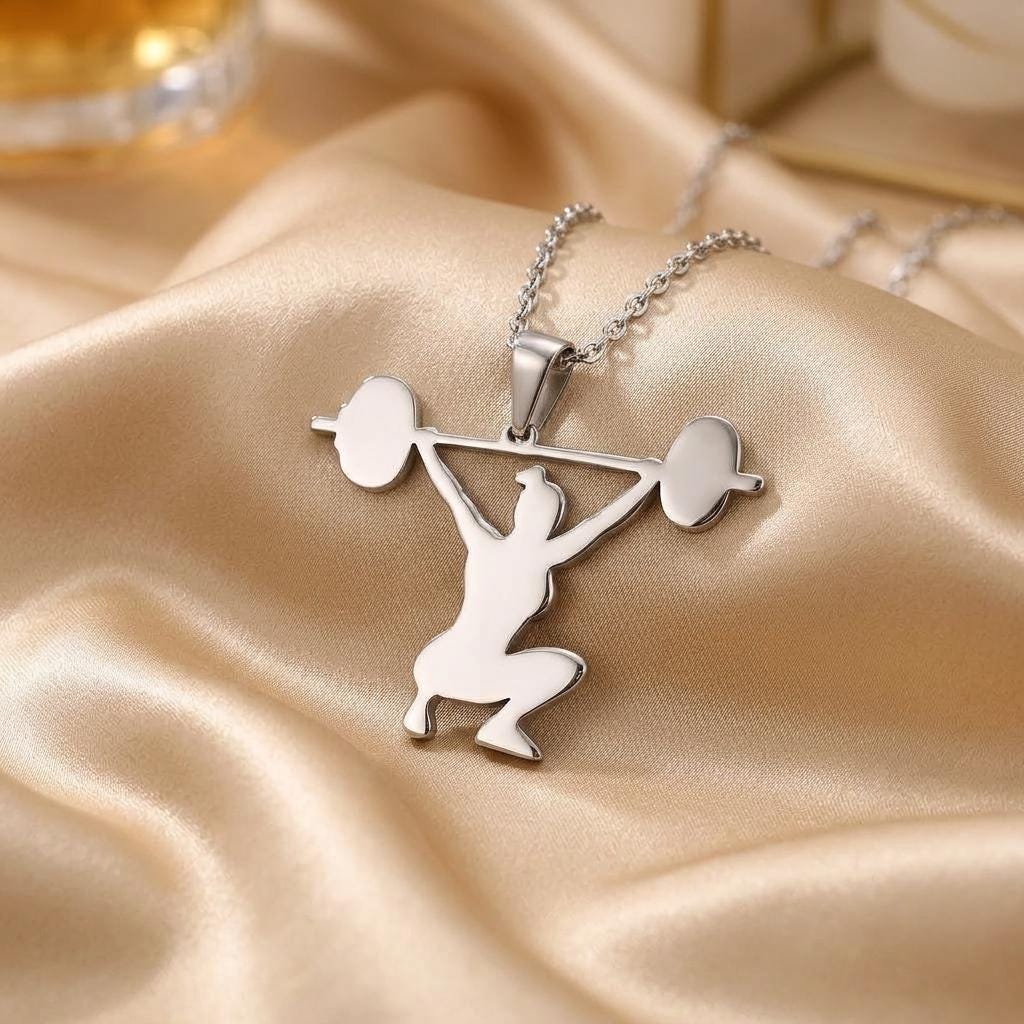 Weightlifter Silver Necklace, Fitness Jewelry for Athletes, Handmade 925 Sterling Silver Pendant