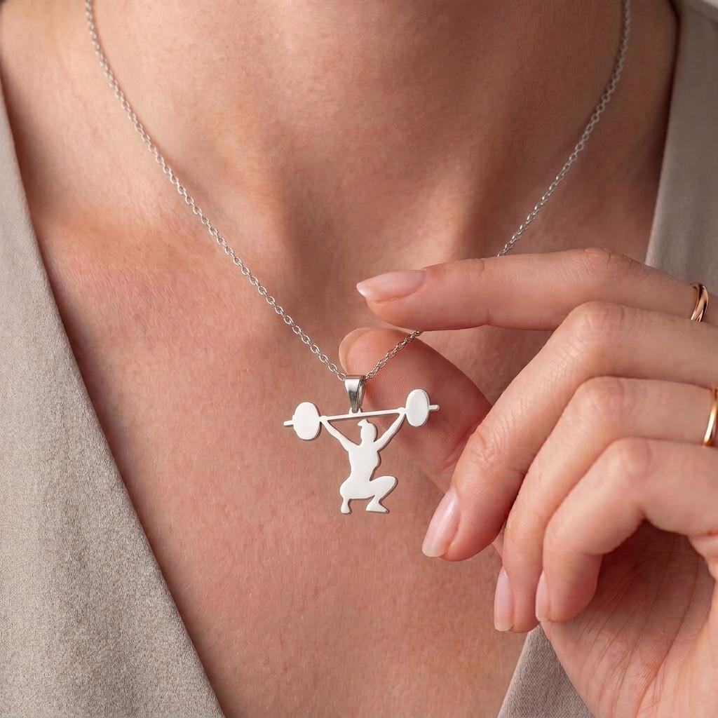 Weightlifter Silver Necklace, Fitness Jewelry for Athletes, Handmade 925 Sterling Silver Pendant