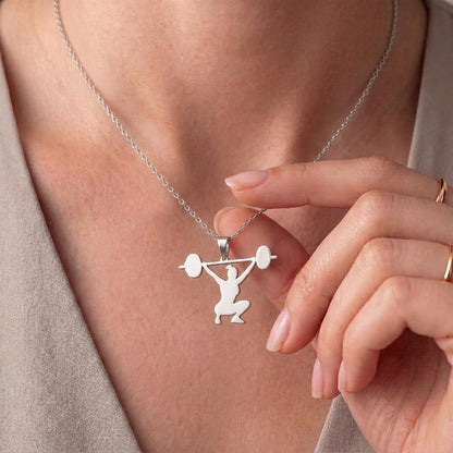 Weightlifter Silver Necklace, Fitness Jewelry for Athletes, Handmade 925 Sterling Silver Pendant