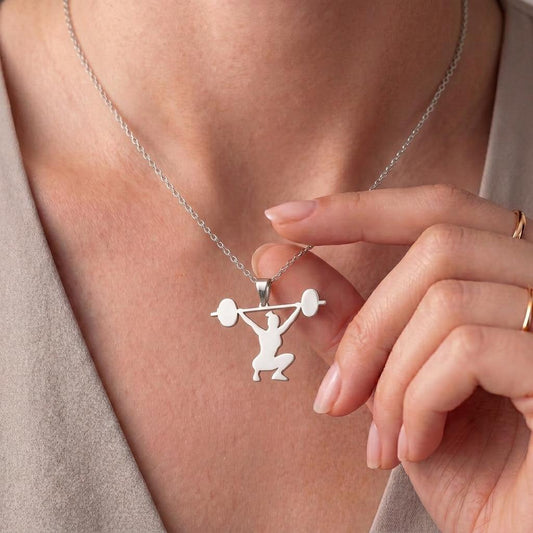 Weightlifter Silver Necklace, Fitness Jewelry for Athletes, Handmade 925 Sterling Silver Pendant