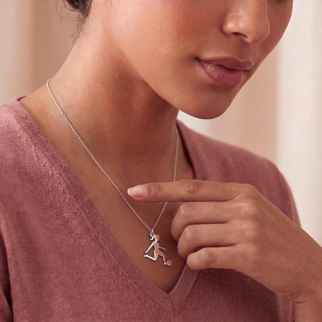 Female Soccer Player Necklace | 925 Sterling Silver Jewelry | Sports Passion Pendant | Gift for Athlete or Football Lover