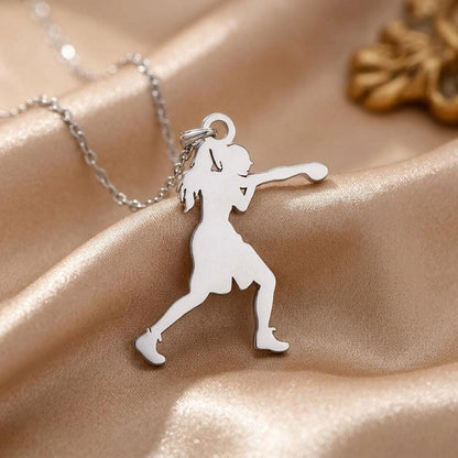 Boxing Woman Necklace | 925 Sterling Silver Jewelry | Fighter & Strength Style | Gift for Athletes