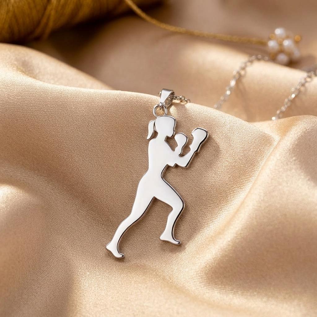 Boxer Woman Necklace | 925 Sterling Silver Jewelry | Athlete Strength Pendant | Empowering Gift for Her