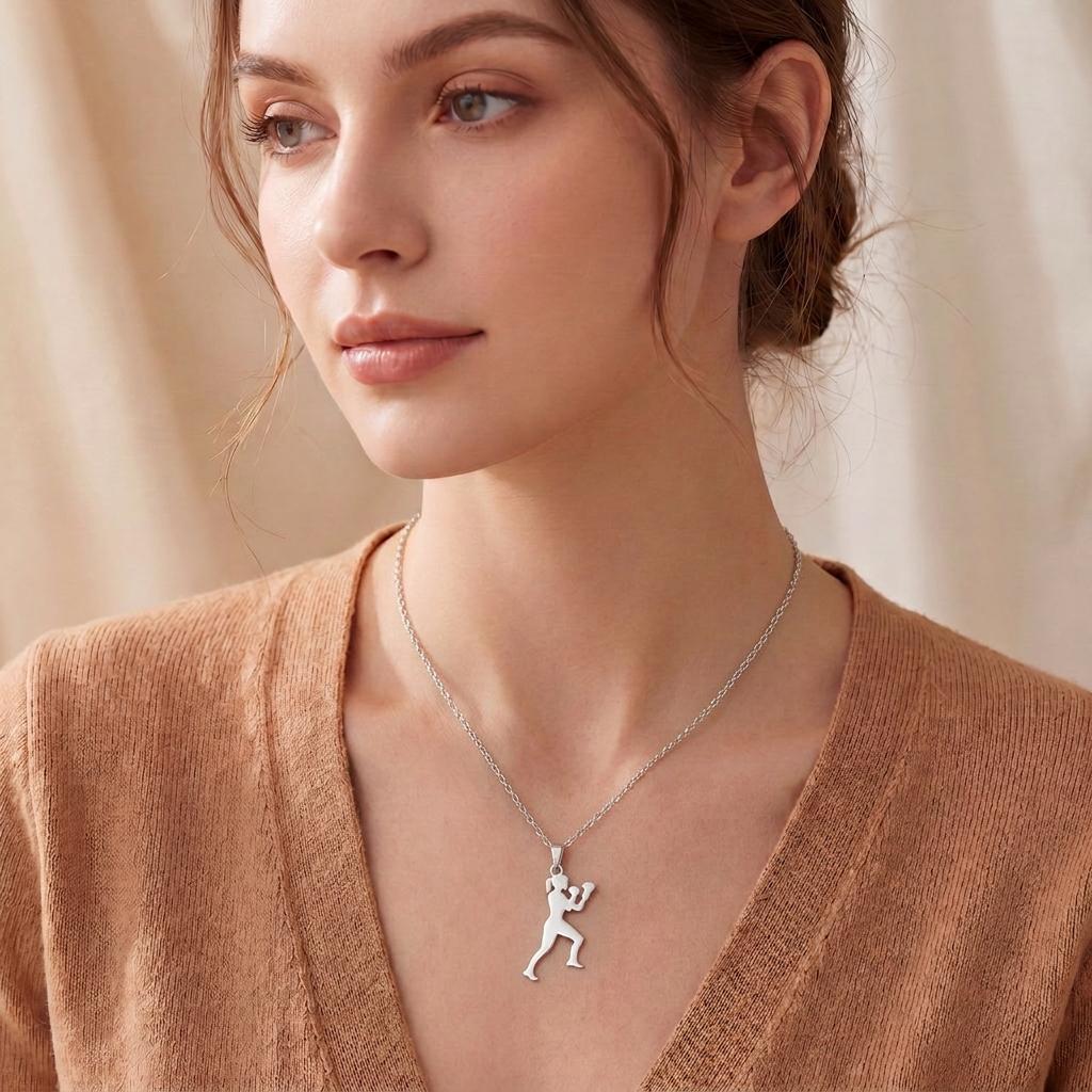 Boxer Woman Necklace | 925 Sterling Silver Jewelry | Athlete Strength Pendant | Empowering Gift for Her