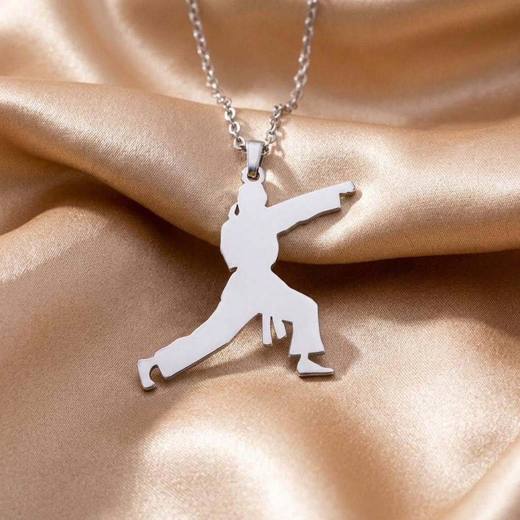 Karate Fighter Necklace | 925 Sterling Silver Jewelry | Martial Arts & Discipline Style | Gift for Athletes