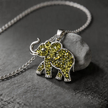 Peridot Elephant Necklace | 925 Sterling Silver Animal Jewelry | Minimal Nature Inspired Design | August Birthstone Gift