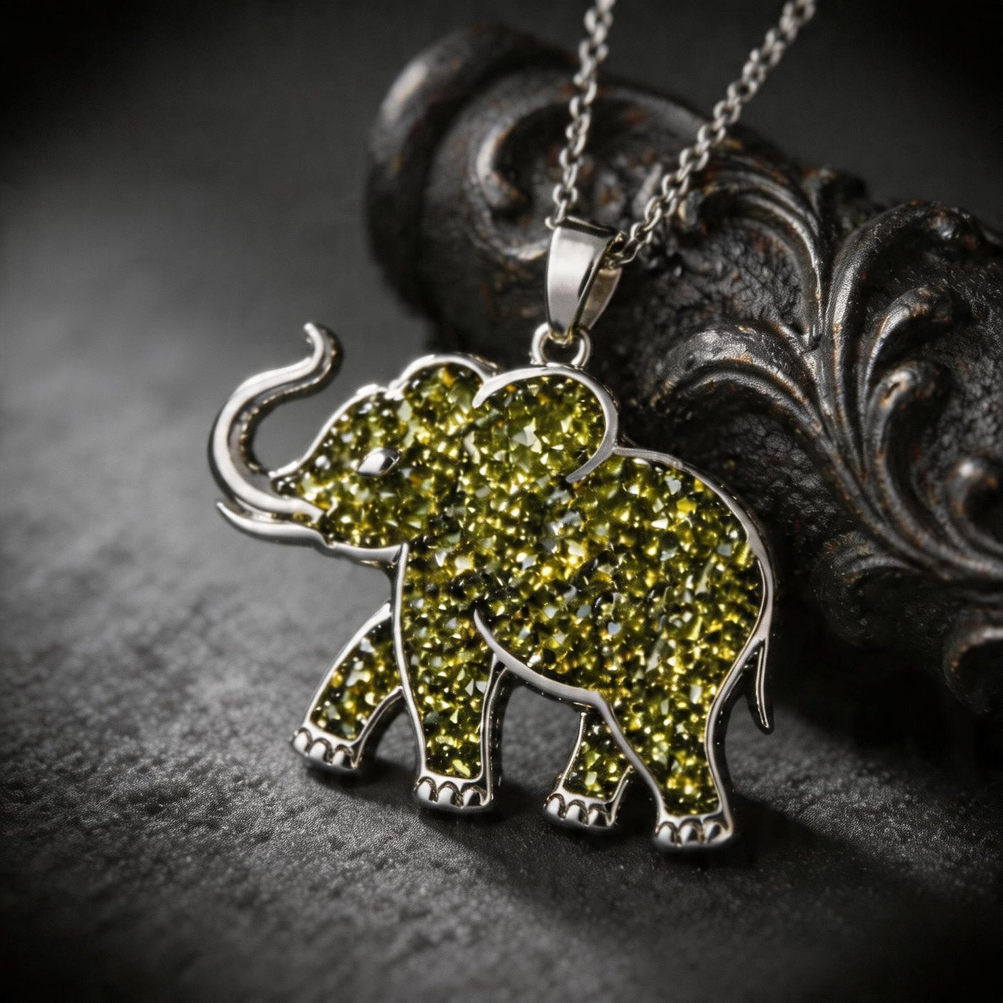 Peridot Elephant Necklace | 925 Sterling Silver Animal Jewelry | Minimal Nature Inspired Design | August Birthstone Gift