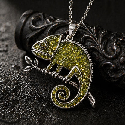 Peridot Chameleon Necklace | 925 Sterling Silver Animal Jewelry | Minimal Color Changing Design | Gift for Creative Souls