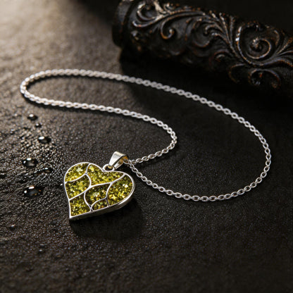 Peridot Heart Necklace | 925 Sterling Silver Gemstone Inlay | Minimal Romantic Jewelry | Anniversary Gift for Her