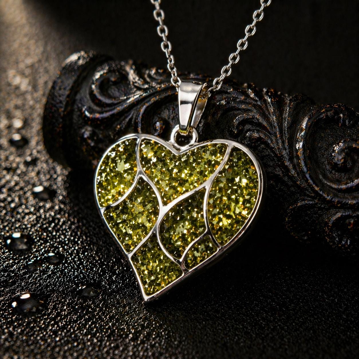 Peridot Heart Necklace | 925 Sterling Silver Gemstone Inlay | Minimal Romantic Jewelry | Anniversary Gift for Her