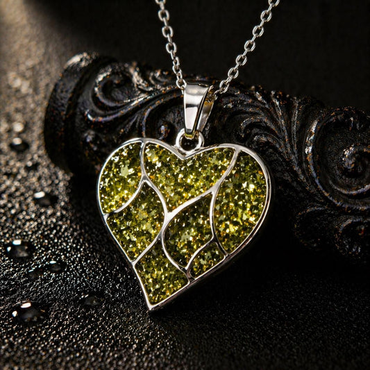 Peridot Heart Necklace | 925 Sterling Silver Gemstone Inlay | Minimal Romantic Jewelry | Anniversary Gift for Her