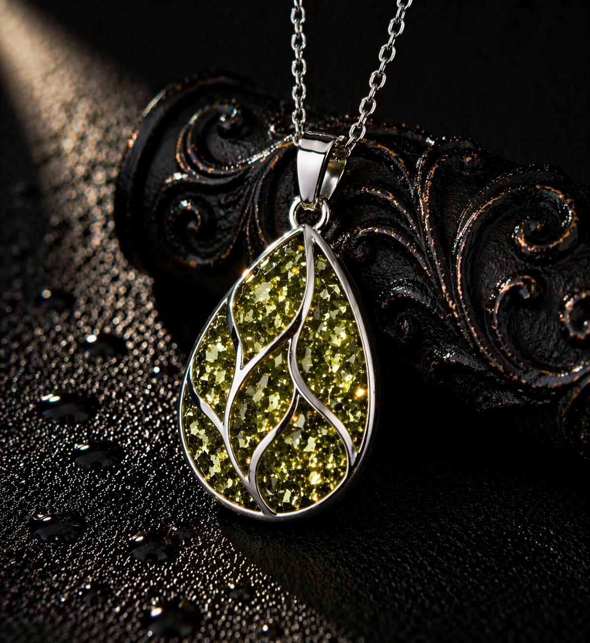 Peridot Teardrop Necklace | 925 Sterling Silver Gemstone Inlay | Minimal Elegant Jewelry | Gift for New Beginnings