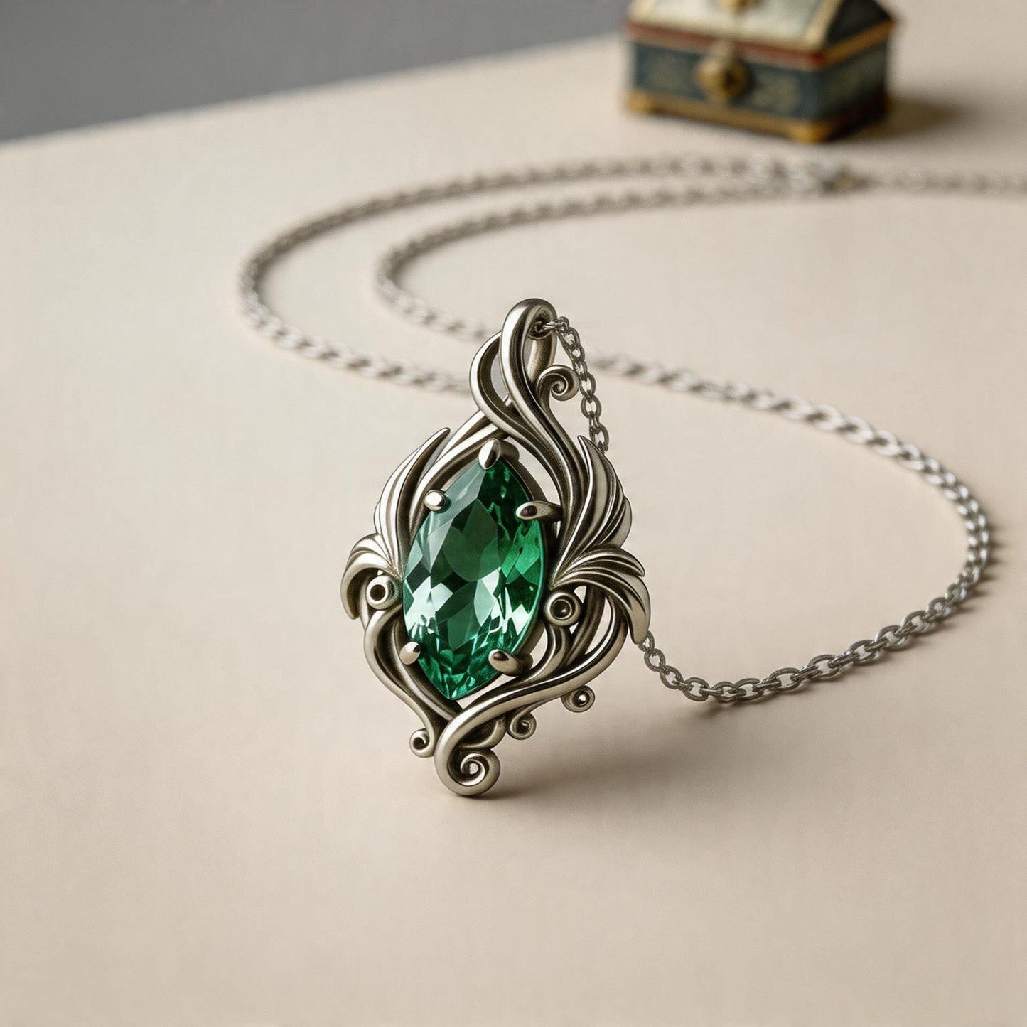 Emerald Flow Necklace | 925 Sterling Silver Pendant | Organic Artistic Nature Jewelry | Spiritual Gift for Her