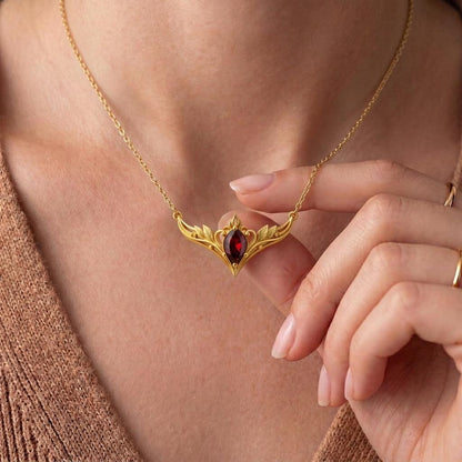 Elven Marquise Birthstone Necklace | 925 Sterling Silver Gold Plated | Leaf Wing Fantasy Design | Personalized Birthstone Gift