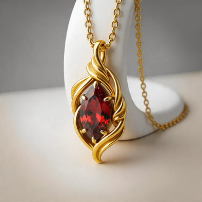 Marquise Birthstone Necklace | 925 Sterling Silver Gold Plated Pendant | Elegant Nature Inspired Jewelry | Personalized Gift for Her