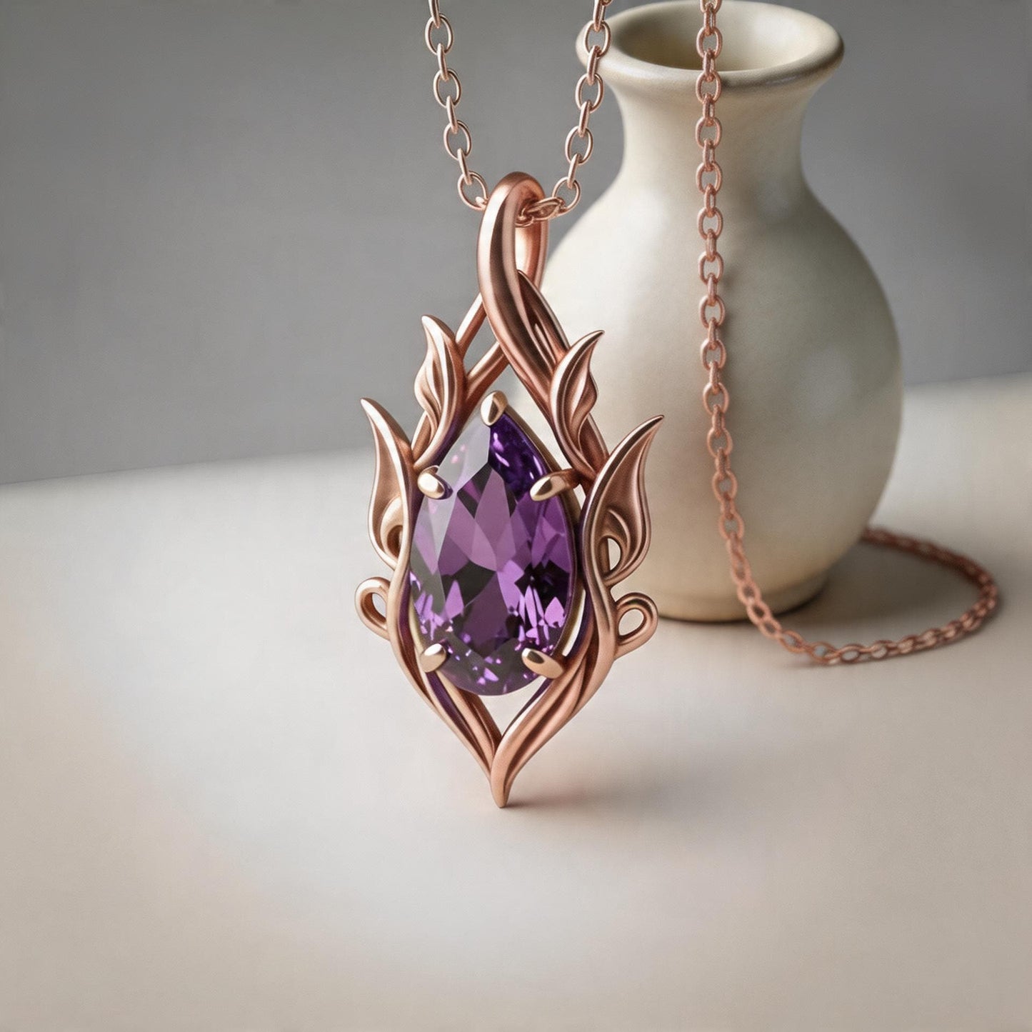 Pear Cut Amethyst Necklace | 925 Sterling Silver Gold Plated Pendant | Gothic Fantasy Statement Jewelry | Anniversary Gift for Her