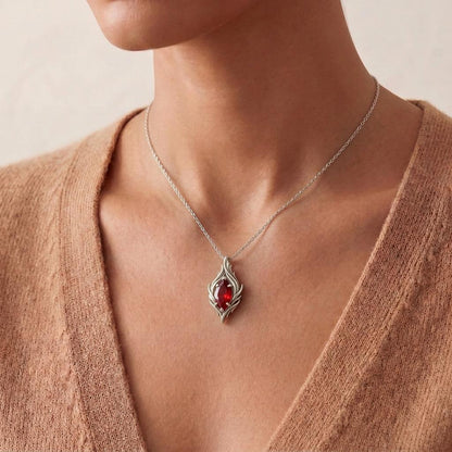 Ruby Flow Necklace | 925 Sterling Silver Artistic Pendant | Organic Nature Inspired Jewelry | Romantic Gift for Her