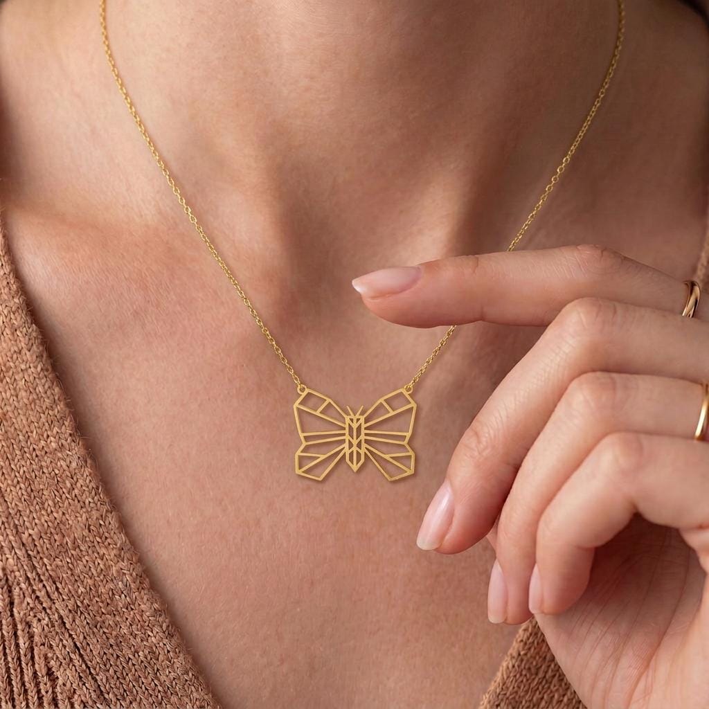 Origami Butterfly Necklace | 925 Sterling Silver for Women | Geometric Minimalist Style | Meaningful Gift for Her