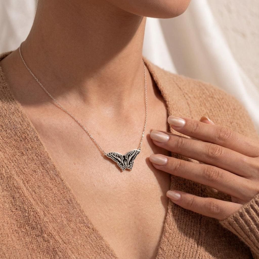 Butterfly Necklace | 925 Sterling Silver Women | Minimalist Nature Style | Transformation Gift