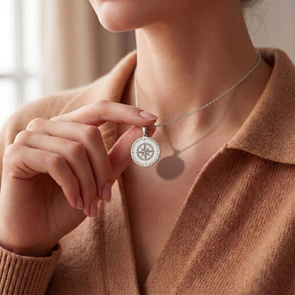 Compass Necklace | 925 Sterling Silver Unisex | Nautical Travel Symbol | Meaningful Journey Gift