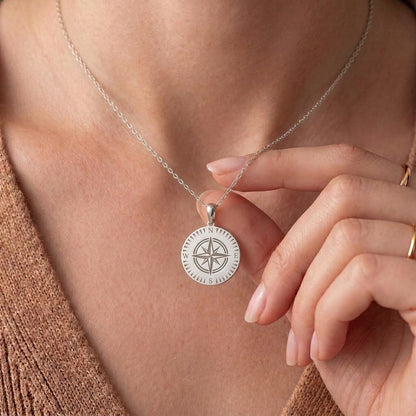 Compass Necklace | 925 Sterling Silver Unisex | Nautical Travel Symbol | Meaningful Journey Gift
