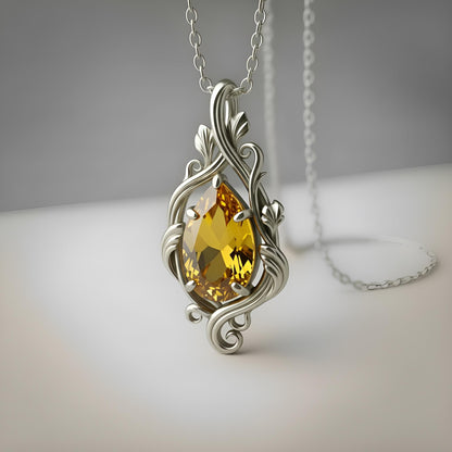 Yellow Topaz Teardrop Necklace | 925 Sterling Silver Pendant | Classic Nature Romantic Jewelry | Gift for Her