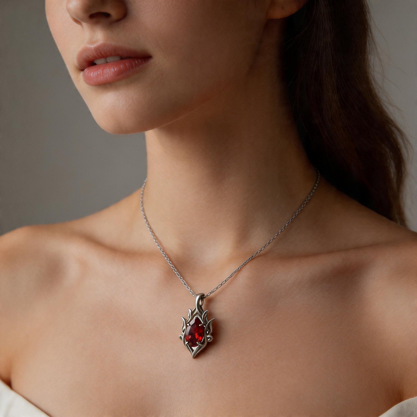 Pear Cut Amethyst Necklace | 925 Sterling Silver Gold Plated Pendant | Gothic Fantasy Statement Jewelry | Anniversary Gift for Her