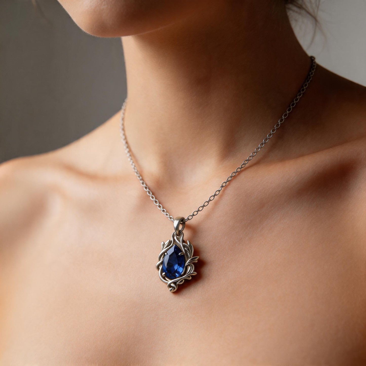 Ruby Teardrop Necklace | 925 Sterling Silver Vine Pendant | Romantic Nature Fantasy Jewelry | Anniversary Gift for Her