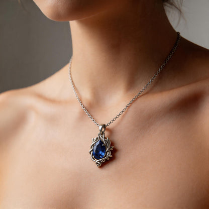 Ruby Teardrop Necklace | 925 Sterling Silver Vine Pendant | Romantic Nature Fantasy Jewelry | Anniversary Gift for Her