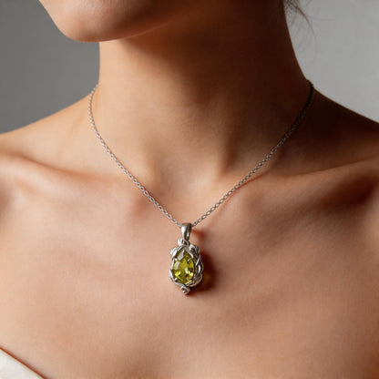 Peridot Teardrop Necklace | 925 Sterling Silver Pendant | Minimal Romantic Nature Jewelry | Gift for Her