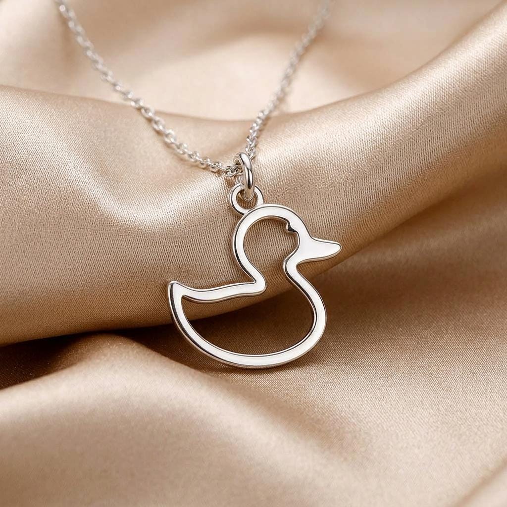 Duck Outline Pendant Necklace | 925 Sterling Silver Jewelry | Minimalist Animal Symbol Design | Cute Everyday Gift for Her