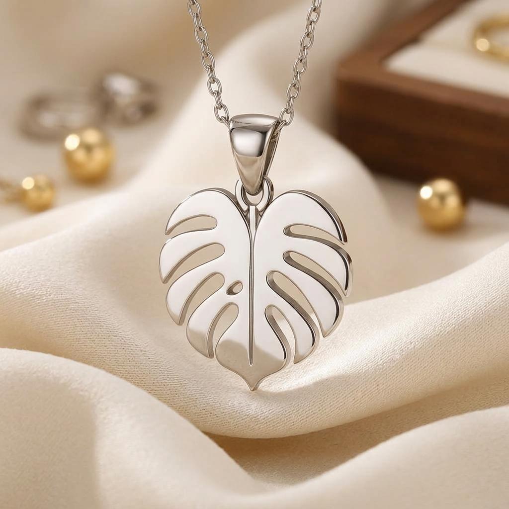 Monstera Leaf Necklace, Handmade Sterling Silver Tropical Pendant