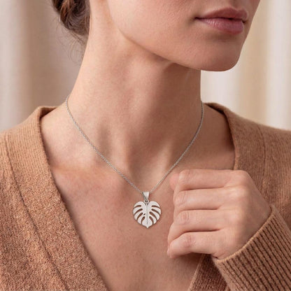 Monstera Leaf Necklace, Handmade Sterling Silver Tropical Pendant