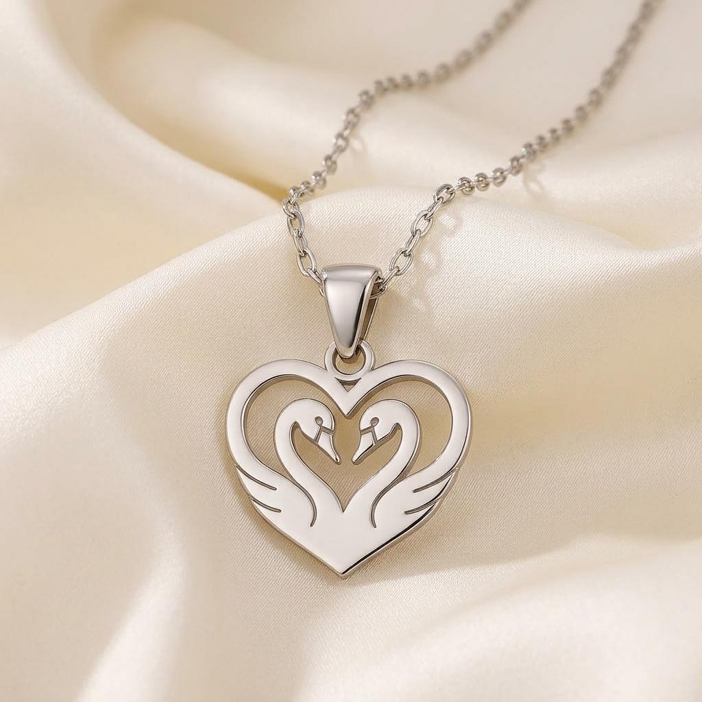 Heart Swan Necklace, Handmade Sterling Silver Pendant, Minimalist Jewelry