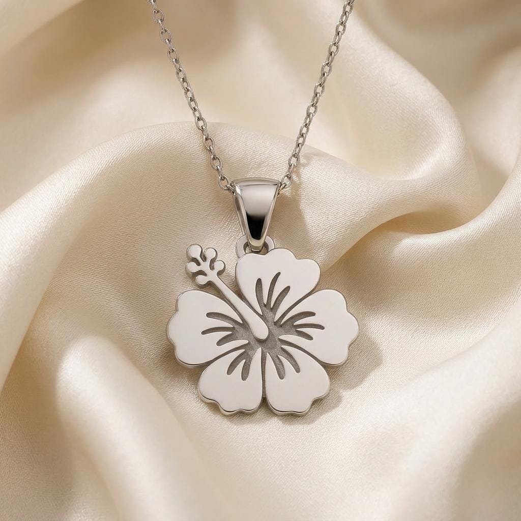 Handmade Hibiscus Necklace | Solid 925 Sterling Silver Floral Pendant | Botanical Nature Jewelry | Gift of Beauty and Joy