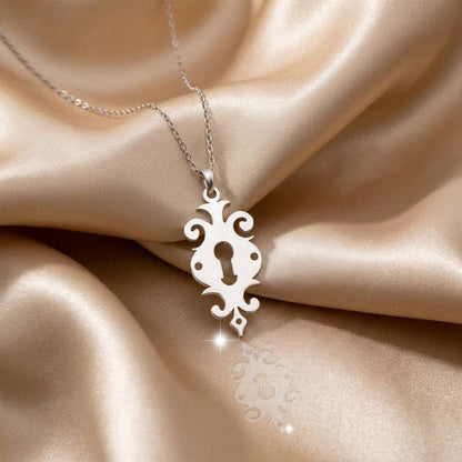 Keyhole Pendant Necklace | 925 Sterling Silver Jewelry | Vintage Symbol of Secrets & Mystery | Meaningful Gift for Her