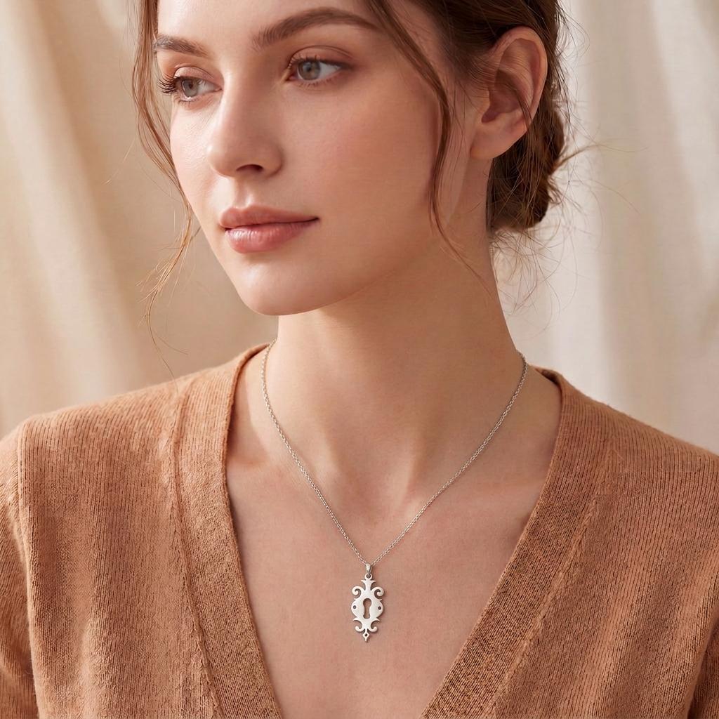 Keyhole Pendant Necklace | 925 Sterling Silver Jewelry | Vintage Symbol of Secrets & Mystery | Meaningful Gift for Her