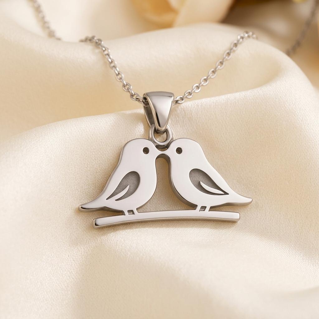 Two Birds Necklace, Handmade Sterling Silver Love Birds Pendant