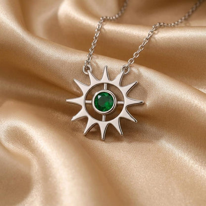 Birthstone Sun Necklace, Sterling Silver Solar Pendant, Handmade Celestial Jewelry