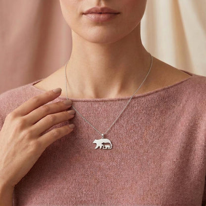 Bear and Cub Silver Necklace, Mother and Child Animal Jewelry, Handmade 925 Sterling Silver Pendant