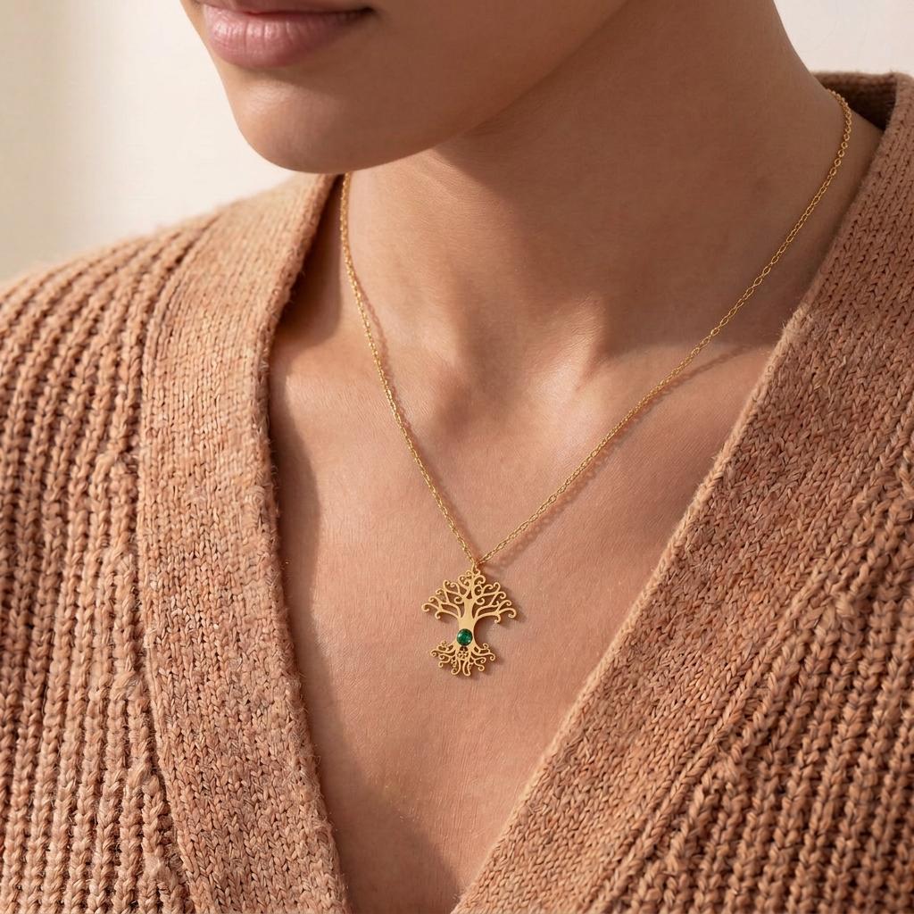 Tree of Life Birthstone Necklace | 925 Sterling Silver for Mothers | Celtic Family Tree Symbol | Meaningful Family Gift