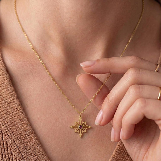 Front view of Origami North Star Necklace | 925 Sterling Silver Unisex | Celestial Minimalist Symbol | Gift for Guidance and Inspiration in 925 sterling silver