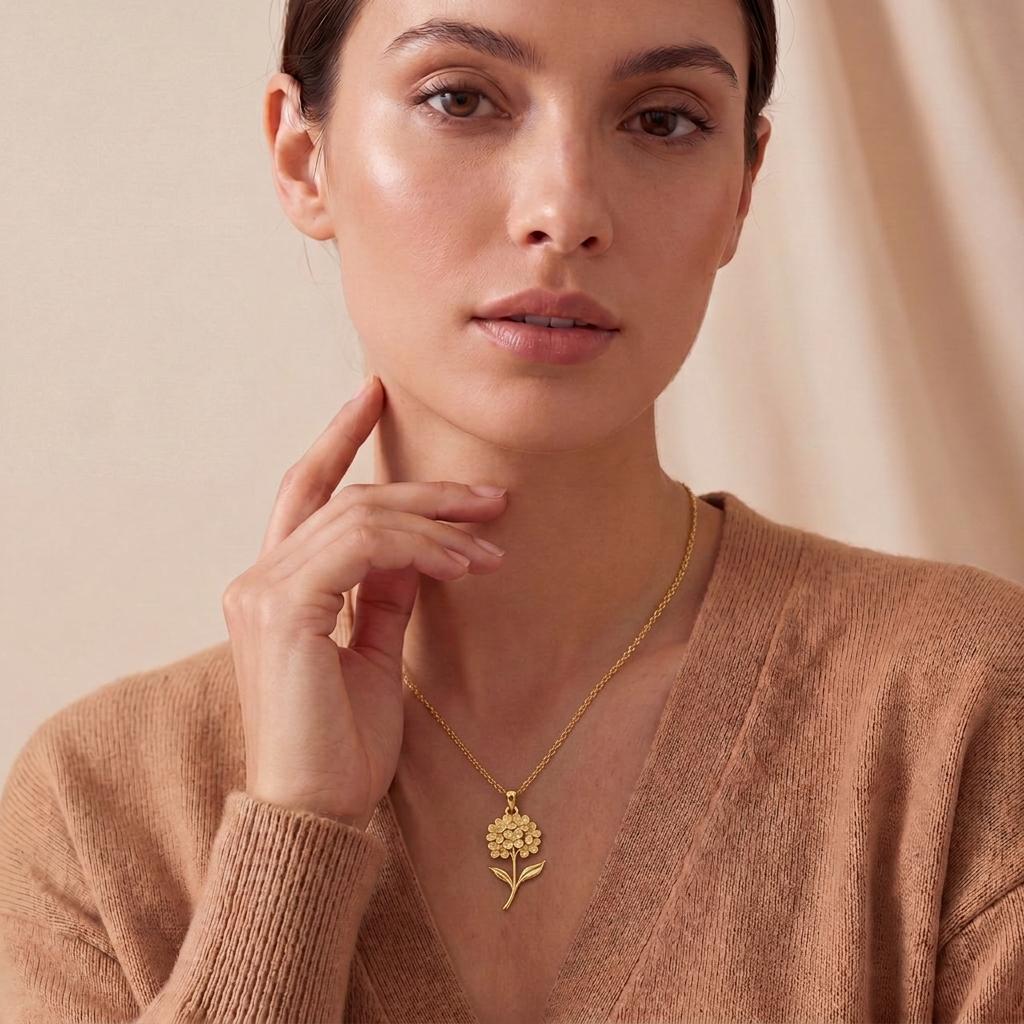 Hydrangea Flower Pendant Necklace | 925 Sterling Silver Jewelry | Botanical Floral Design | Nature Inspired Gift