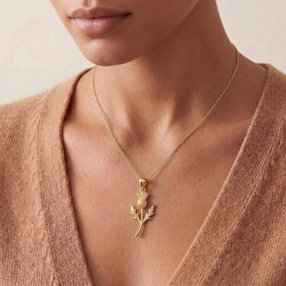 Thistle Flower Pendant Necklace | 925 Sterling Silver Women | Scottish Floral Symbol | Heritage and Strength Gift