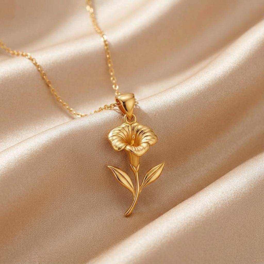 Morning Glory Flower Pendant Necklace | 925 Sterling Silver Jewelry | Floral Birth Flower Design | Symbolic Gift for New Beginnings