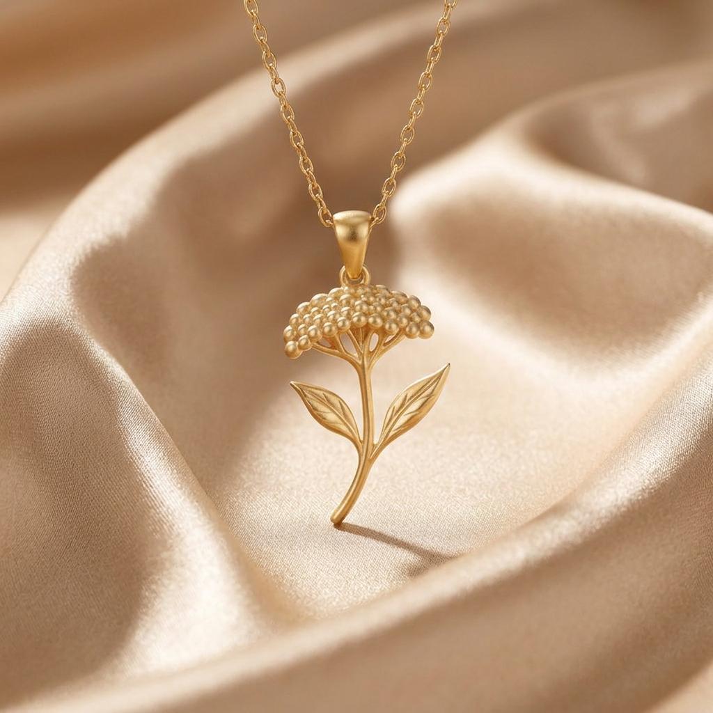 Yarrow Flower Pendant Necklace | 925 Sterling Silver Women Jewelry | Healing Floral Birth Flower | Meaningful Gift for Her