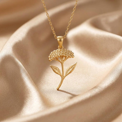 Yarrow Flower Pendant Necklace | 925 Sterling Silver Women Jewelry | Healing Floral Birth Flower | Meaningful Gift for Her